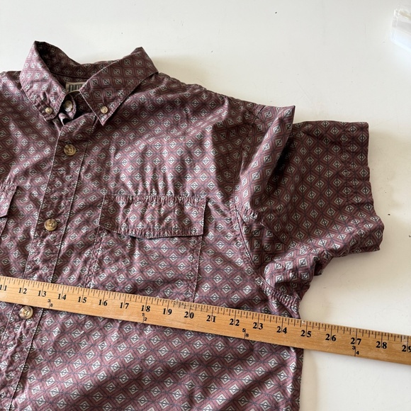 Duluth Trading Dull Dark Red Argyle Print Double Pocket Button Down Shirt LARGE - Picture 5 of 6